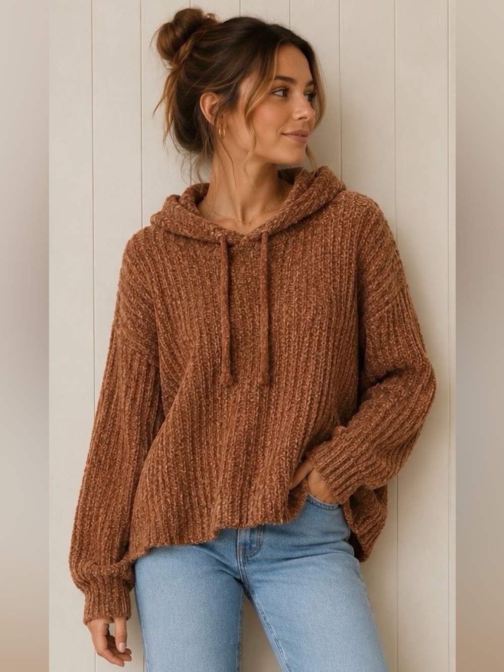 aerie Open Road Oversized Ribbed Sweater in Rust
